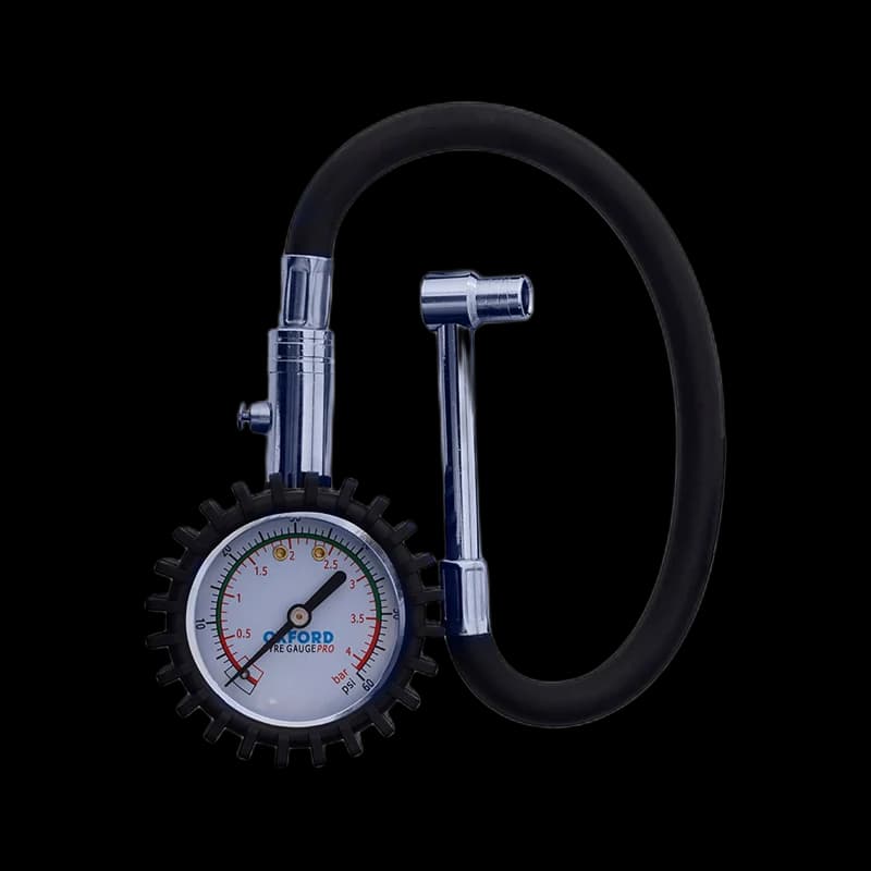 Angled-head tyre-pressure gauge with flexible hose and bleed button