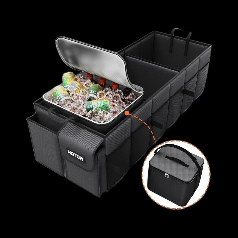 Foldable trunk organizer with removable insulated compartment