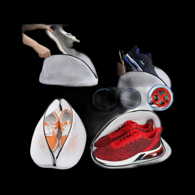 Structured shoe-washing mesh bag with inner protectors
