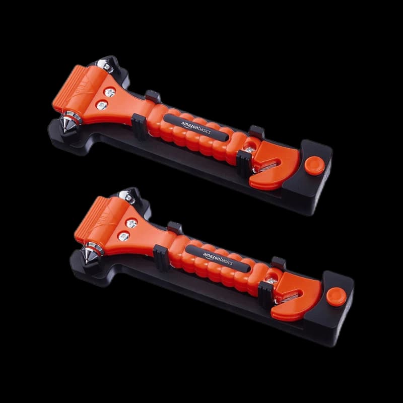 Seat-belt cutter and tempered-glass breaker with child-safe protective mount