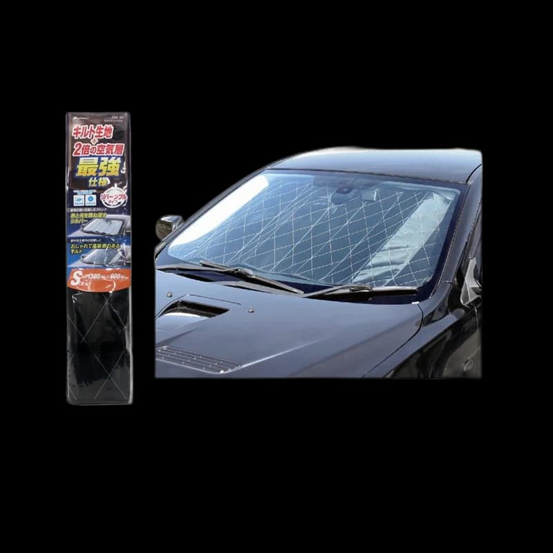 Vehicle-fit multi-layer windshield sunshade with model-size guide