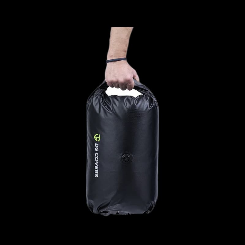 Waterproof motorcycle-saddlebag liner with compression valve and carry handles