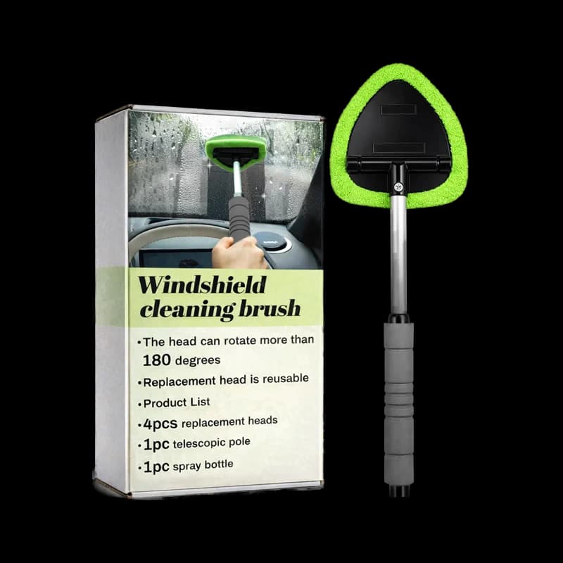 Windshield-cleaning tool with refillable spray reservoir and washable pads