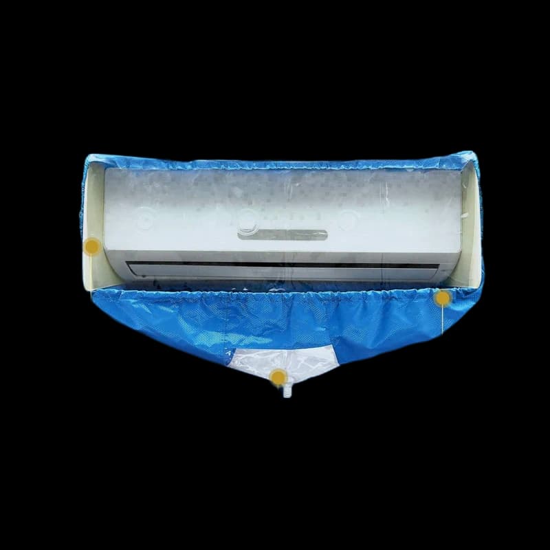 Waterproof split-AC cleaning cover with drain hose and side supports
