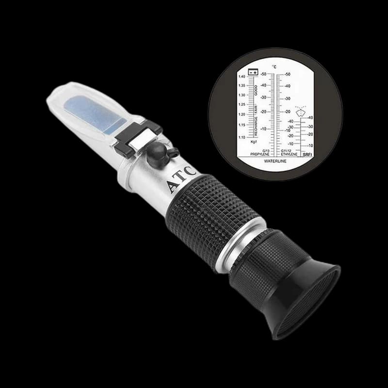 Coolant refractometer with freeze/boil scales