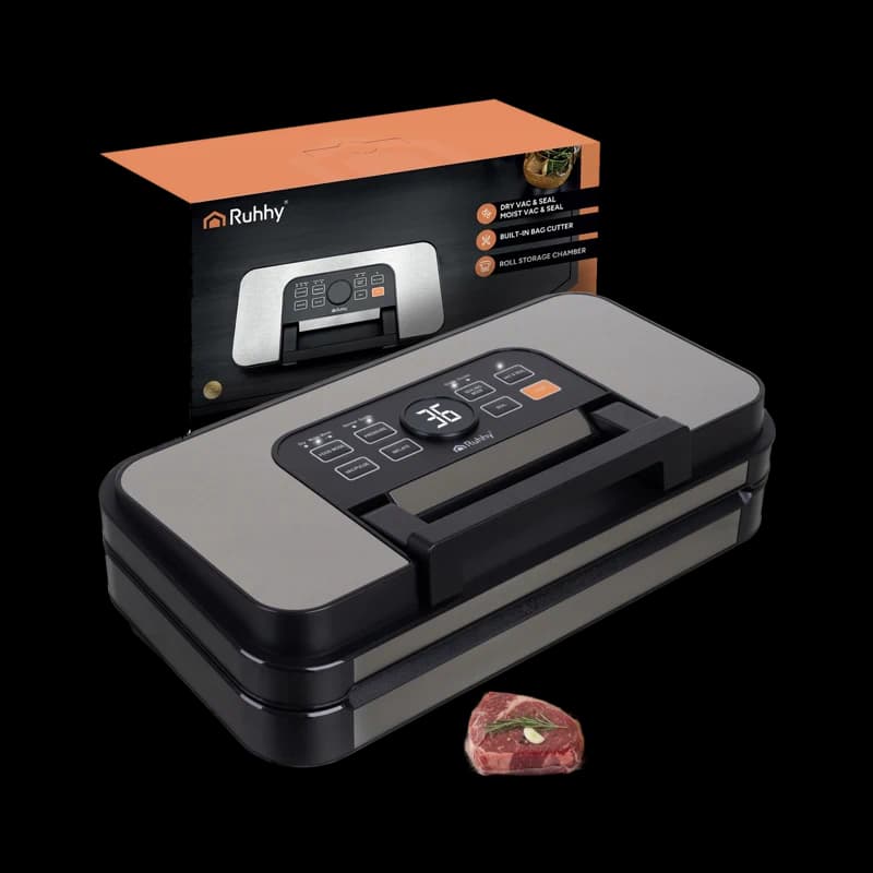 Vacuum food sealer with bag cutter and moist/dry modes