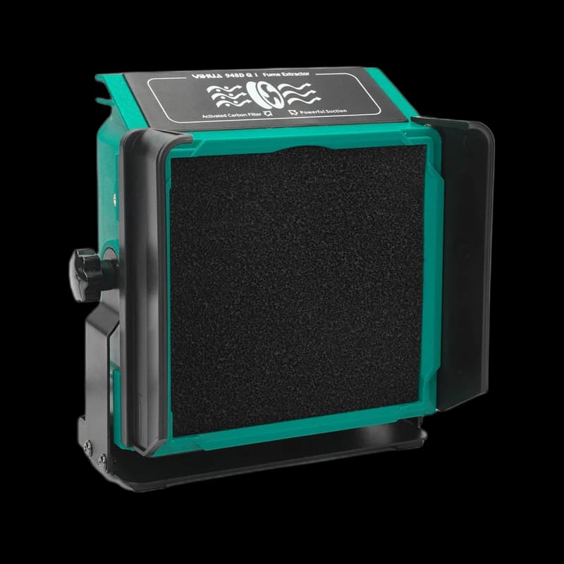 Desktop solder-fume extractor with carbon filter